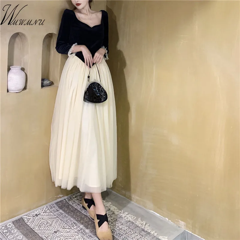 Элегантное Сетчатое платье принцессы 2020 модная женская одежда с квадратным