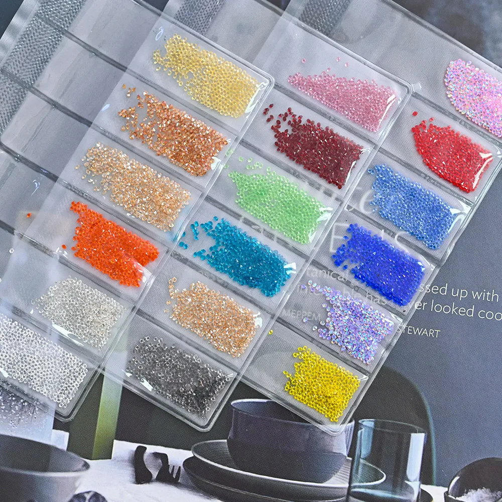 

6 Grid Glass Crystal Zircon Micro Diamond High Quality Nail Decor Pointy Bottom Rhinestone Small Stone for Manicure Appr1.3mm