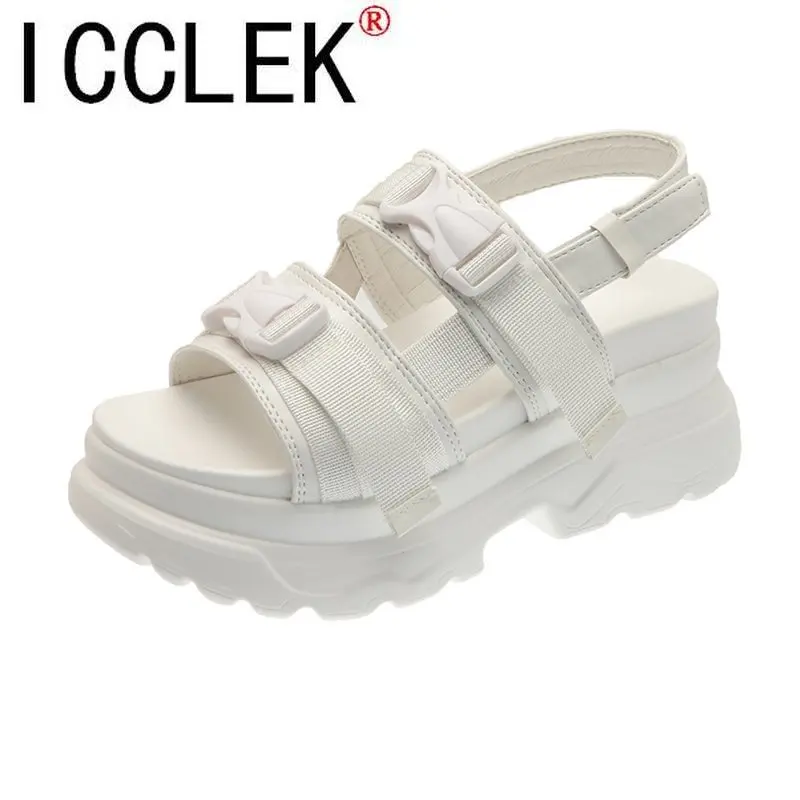 

Сандалии женские на платформе и толстой подошве, пляжные босоножки с пряжкой, танкетка, каблук