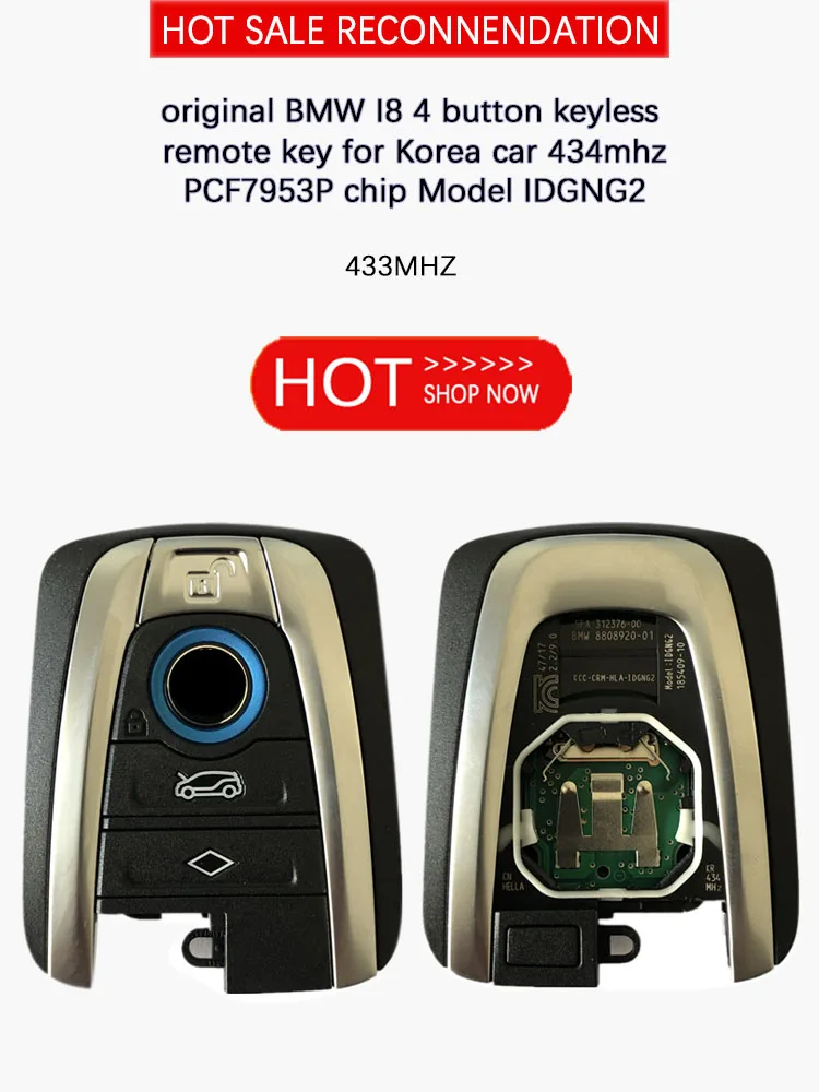 

original BMW I8 4 button keyless remote key for Korea car 434mhz PCF7953P chip Model IDGNG2