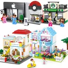 Миниатюрный Кукольный домик, миниатюрная модель магазина Apple, строительный блок для кафе, виллы, сада, кафе, магазина, кукольный домик