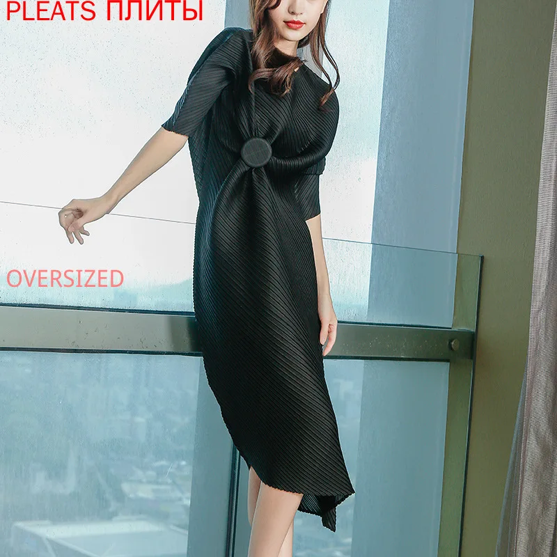 

Miyake Folds New Summer Women's Fashion Dresses Show Thin Large Size Irregular Mid-length Dress PLEATS Vestido De Mujer Robes