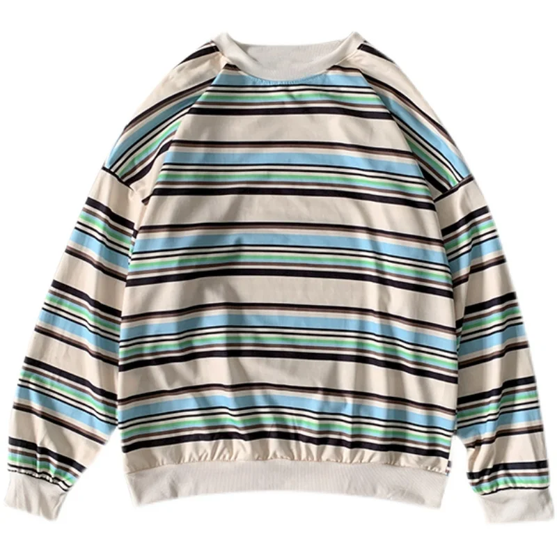 

Spring and Autumn Sweater Hong Kong Ins round Neck Pullover Men's Loose Casual Korean Style Trend Stripes Couple's