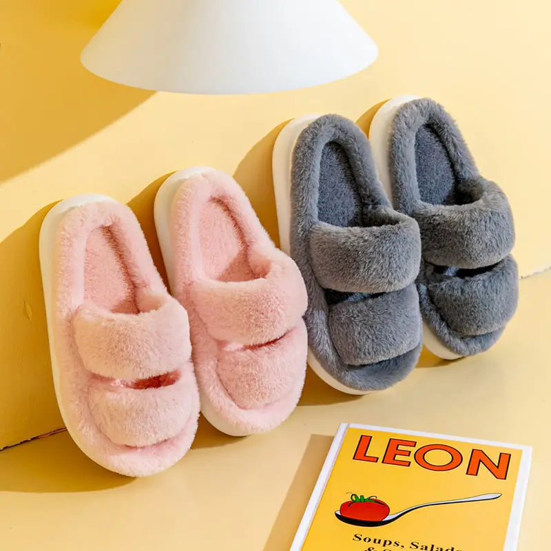 

Сланцы женские на платформе, искусственный мех, пушистые меховые тапочки, плоская подошва, массивный каблук, удобная зимняя обувь