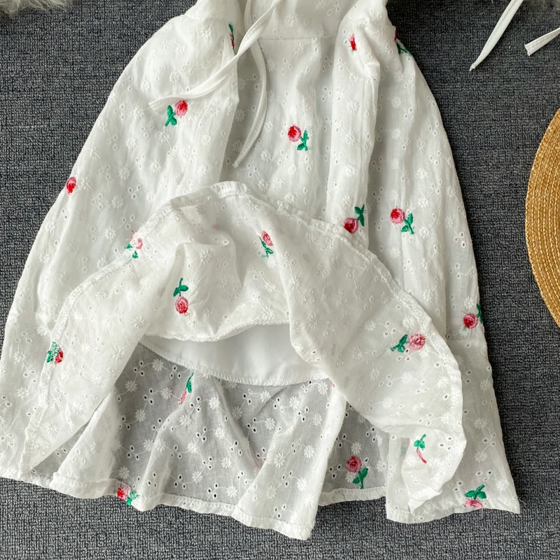 Женское белое платье летние бандажные платья с цветочной вышивкой тонкое милое