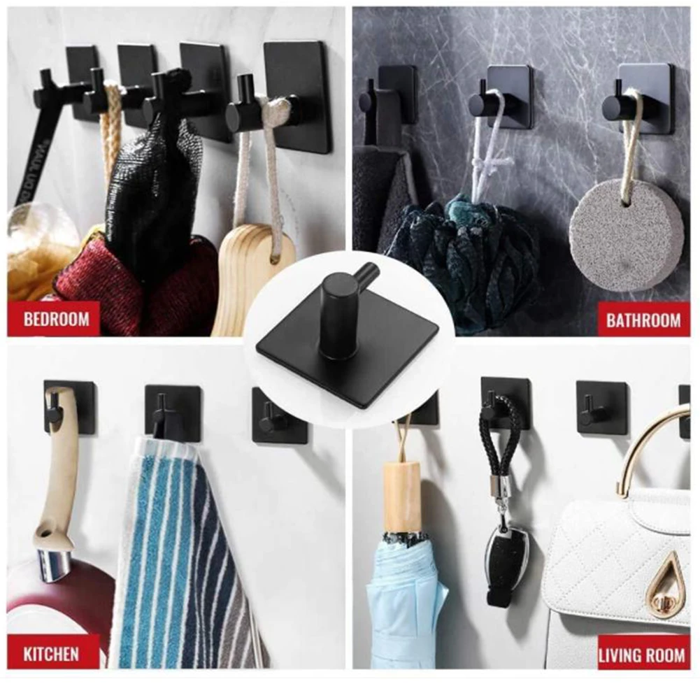 

5PCS Towel Hooks Self Adhesive Wall Mount Coat Hook Stainless Steel Heavy Duty Hanging Rack Bathroom Accessories Hanger