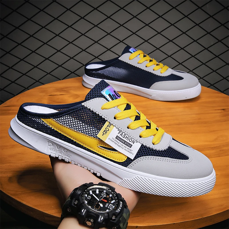 

2021 Summer New Style Half Slippers Men's Shoes Korean Casual Shoes One-Step Tide Shoes Lazy Shoes Stitching Men's Shoes