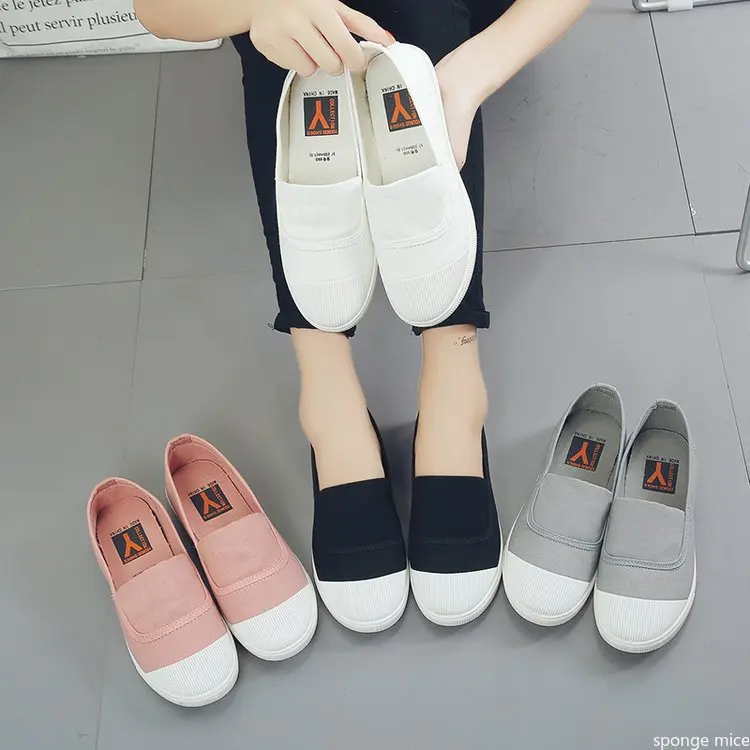 

2021 Fashion New Products Soft-soled White Shoes Feature Casual Pure Color Pumps Women's Canvas Shoes Sneakers