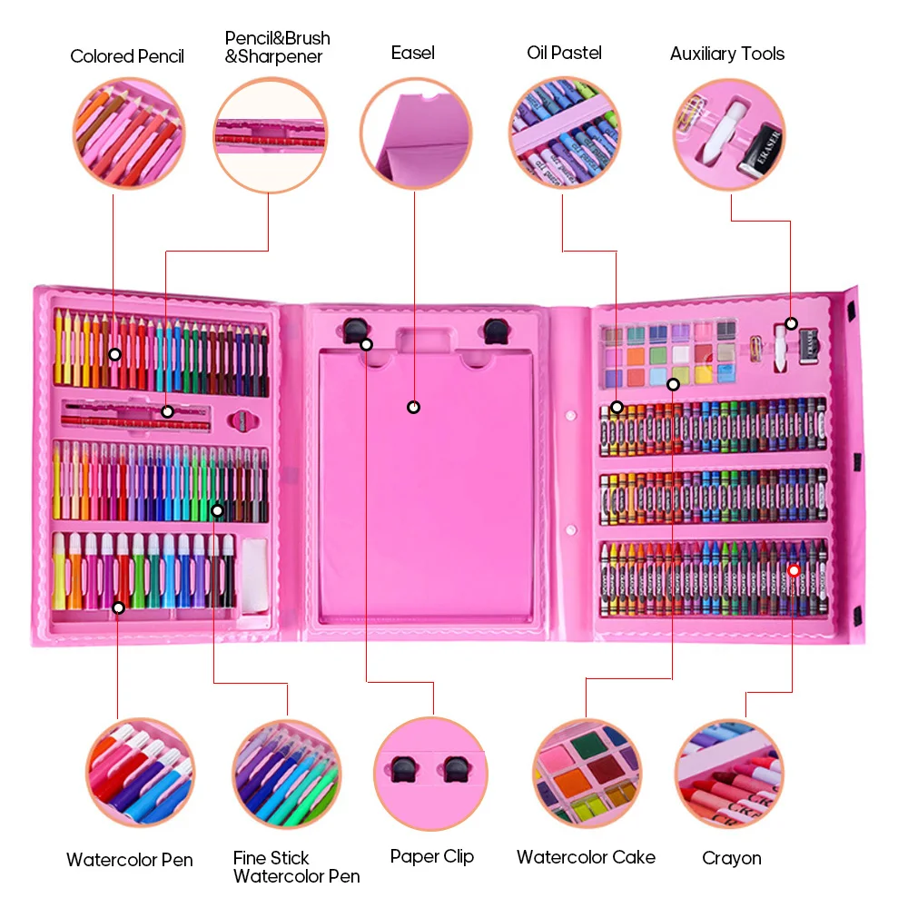Набор для рисования 208 шт. детские инструменты акварельные ручки/мелки/цветные