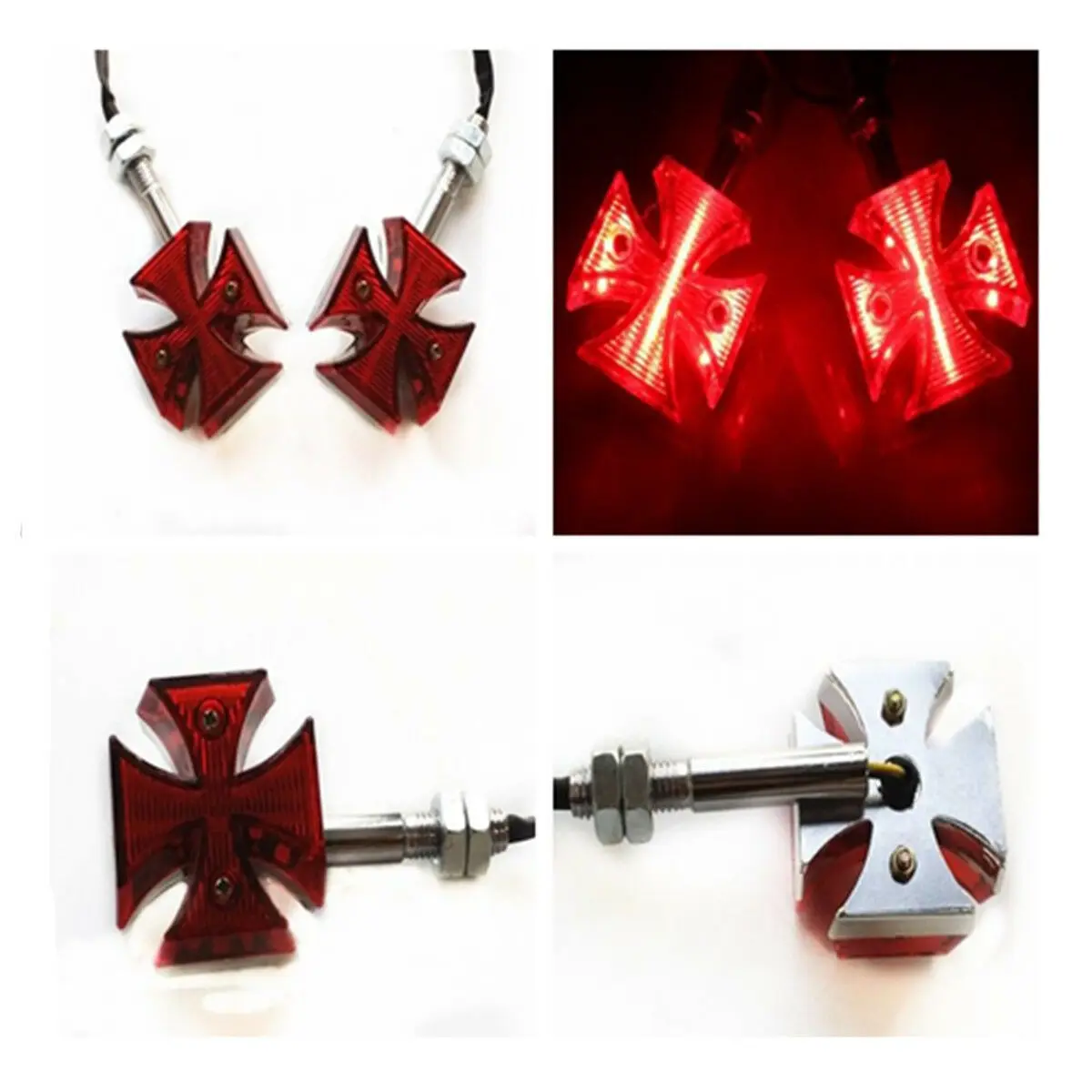 

LED RED CROSS Turn Signals For Harley Cruiser Chooper Bobber Cafe Racer Vintage