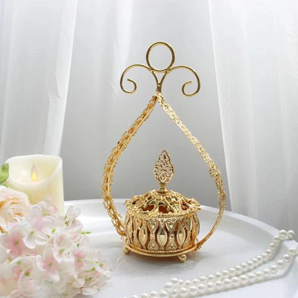 

Metal Incense Burners Censer Electroplate Golden Iron Buddhism Home Tea House Decor Yoga Studio Hotel Desk Decoration