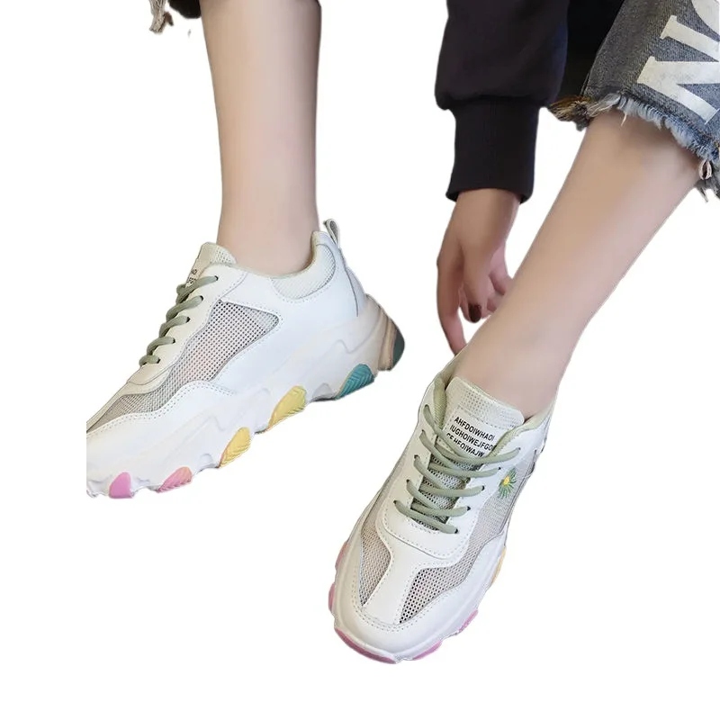 

2021 New White Shoes Dad Shoes Student Summer Fashion Casual Flat Mesh Women's Shoes