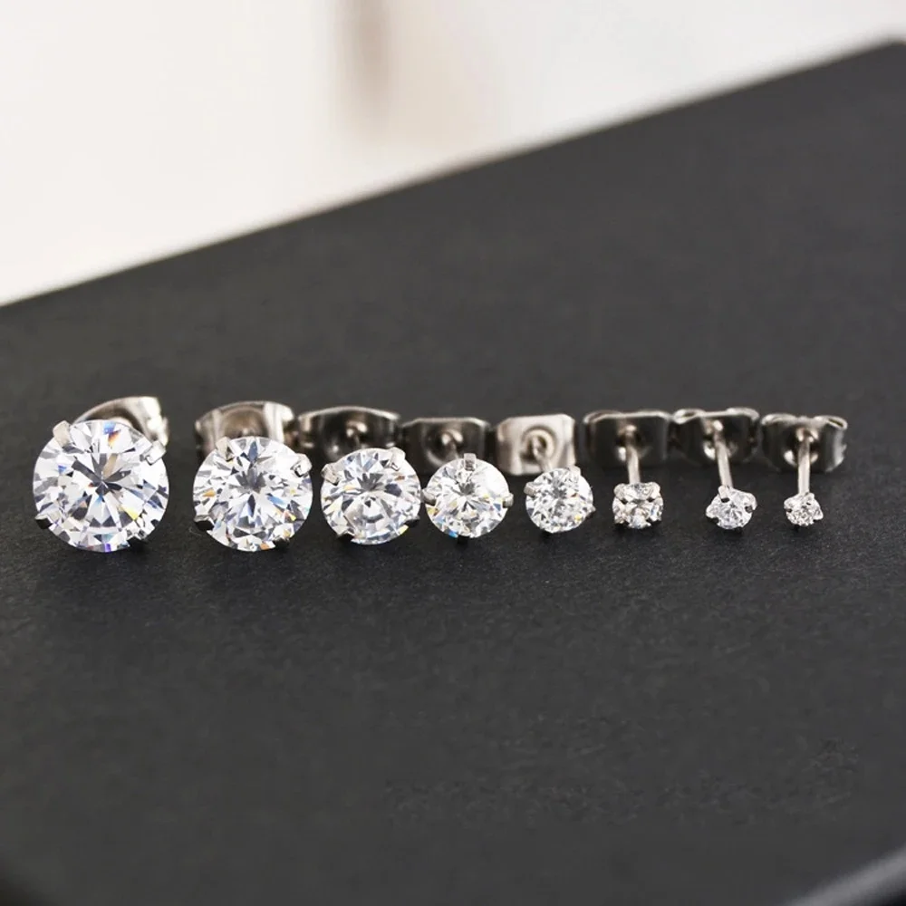 

zircon earrings for women 2021 Fashionable stainless steel cubic zirconia inlaid gemstone fine needle pierced zirconia earrings
