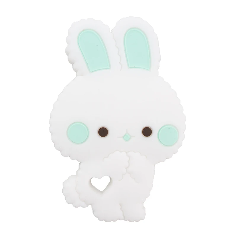 Green Chenkai 10 шт. BPA бесплатно силиконовые Грызунок «кролик» милые животные Catrtoon кролик Прорезыватели Для DIY кормящих сосок клип пустышки цепи - Цвет: Green