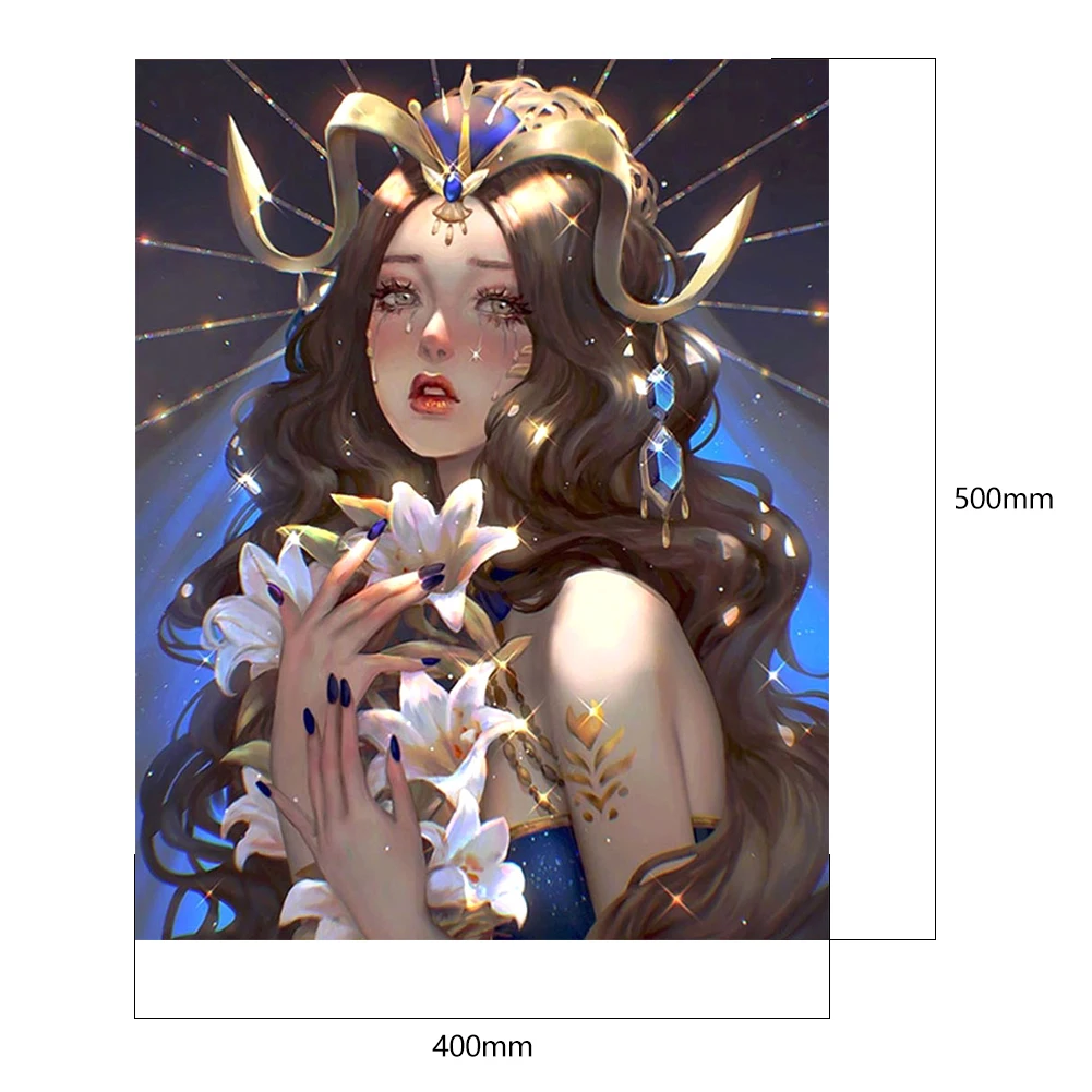 Цифровая картина маслом богиня со слезами и длинными волосами 40*50 см|Картины по