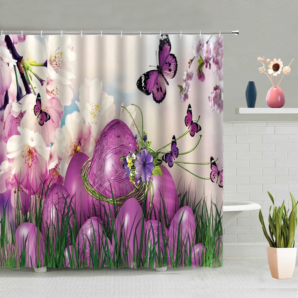 

Цветные цветы бабочки для душа искусственное цветочное растение украшение для ванной комнаты шторы для ванной Моющиеся с крючком набор дом...