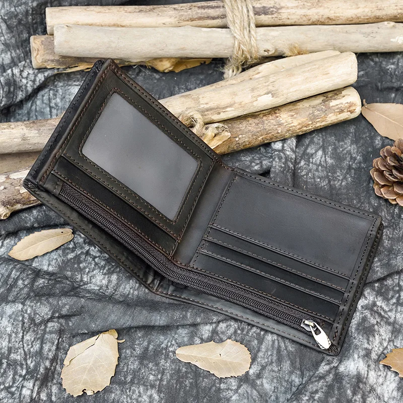 Мужской кошелек из натуральной кожи на молнии с карманом для монет|Мужские