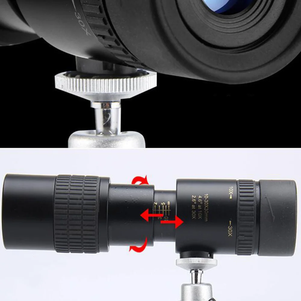 

10-30x30 Zoom Mini Portable Pocket Monocular Telescope for Outdoor Travel Camping Optical Scope Tripod (Black)