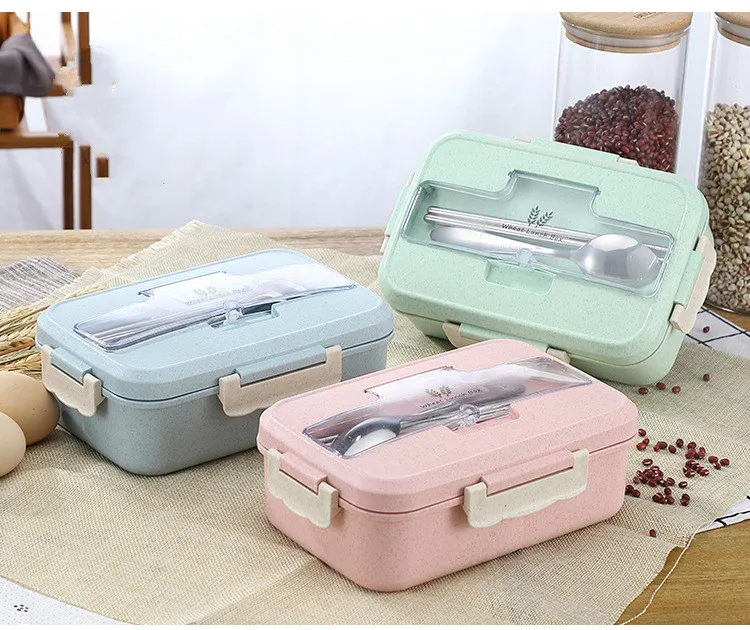 

Lunch Box Wheat Straw Dinnerware Food Storage Container Children Kids School Office Portable Bento Box Lunch Bag