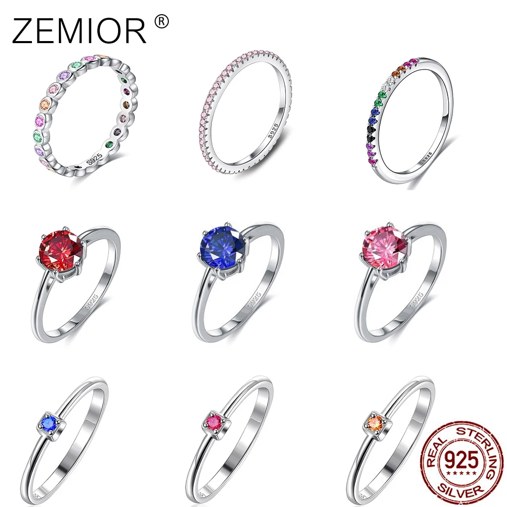 

New 925 Sterling Silver Rings For Women Classic Rainbow Color Fine Zircon Ring Finger Advanced Lady Jewelry Halloween Trend Gift