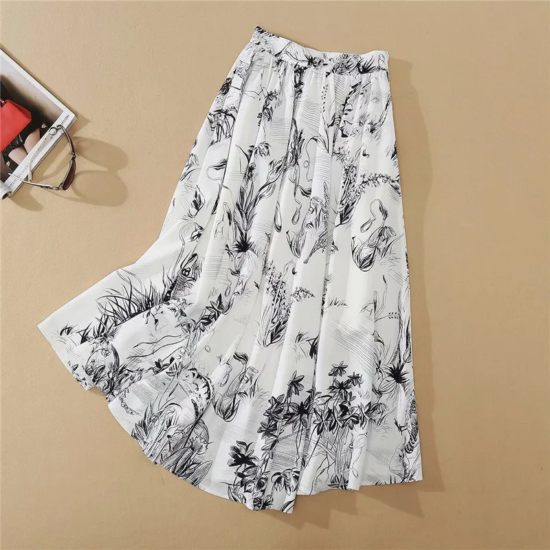 

2021 Fashion Summer Runway Suit Women Elegant Short Sleeve Belted Shirt and Print Skirt 2 Piece Clothing Sets