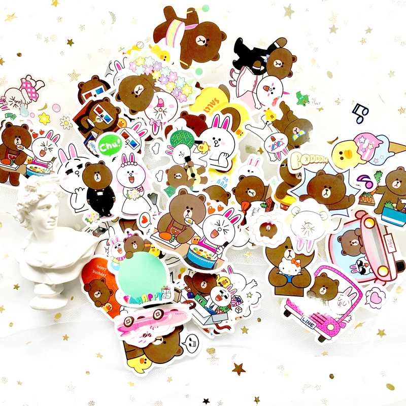 45 шт./лот Line Town коричневый Банни Кони водостойкие наклейки из ПВХ для ноутбука скейтборд Чемодан гитарная надпись игрушка Стикеры