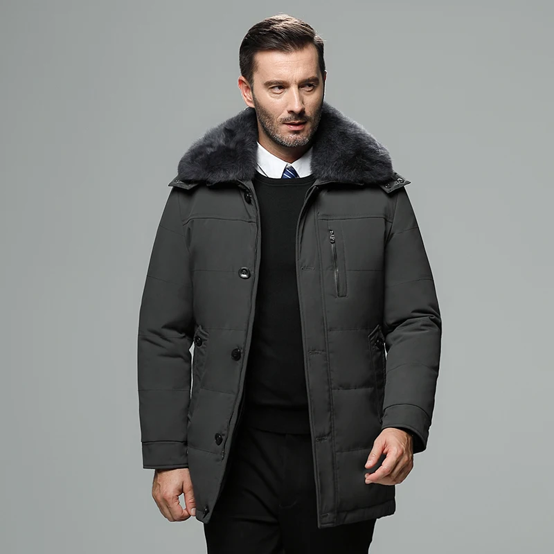 Winter Stylish men down jacket men's medium and long  middle-aged and elderly father warm coat men's hooded coat