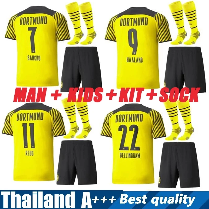 

HAALAND New Adults kit Kids kit 2022 DortmundES Jerseys Borussia boys Shirt REUS BELLINGHAM HUMMELS 21 22 Men Child suit+sock