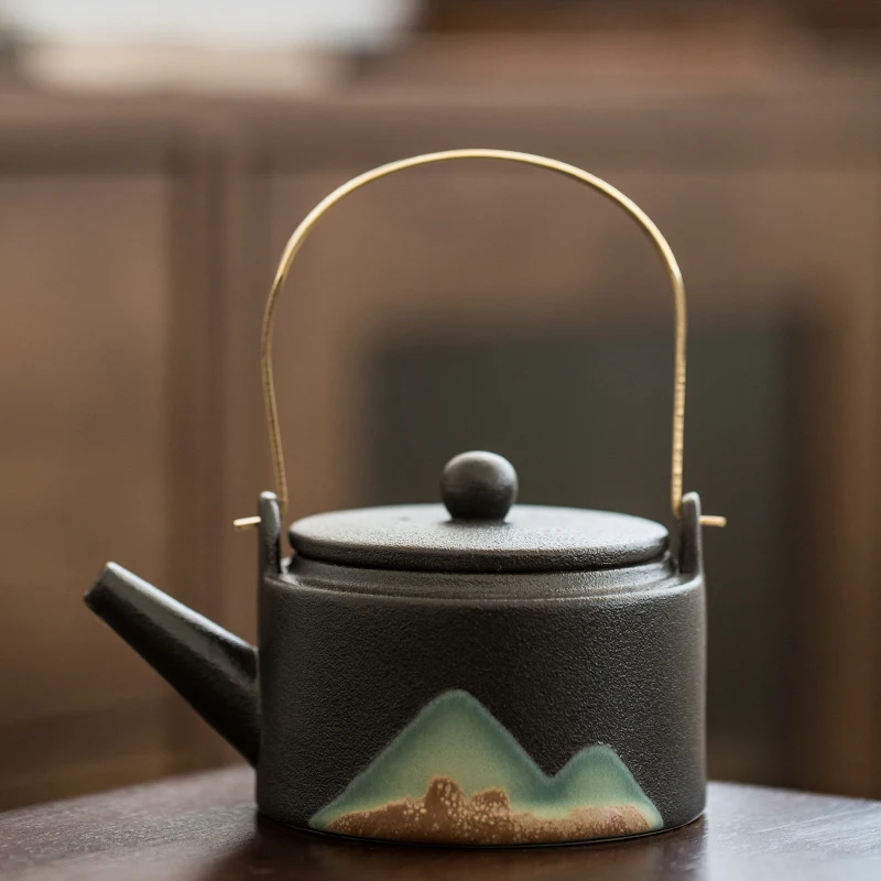 

Японский сборный креативный чайный горшок, Черный винтажный керамический чайник в стиле кунг-фу, чайник маття, чайник для зеленого чая, чайн...