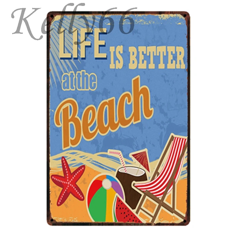 

[ Kelly66 ] Hello Summer BEACH Life Metal Sign Tin Poster Home Decor Bar Wall Art Painting 20*30 CM Size y-1902