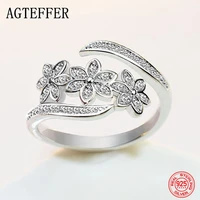 agteffer 925 sterling silver fashion adjustable open cz flowers ring for women temperament jewelry accessories gift