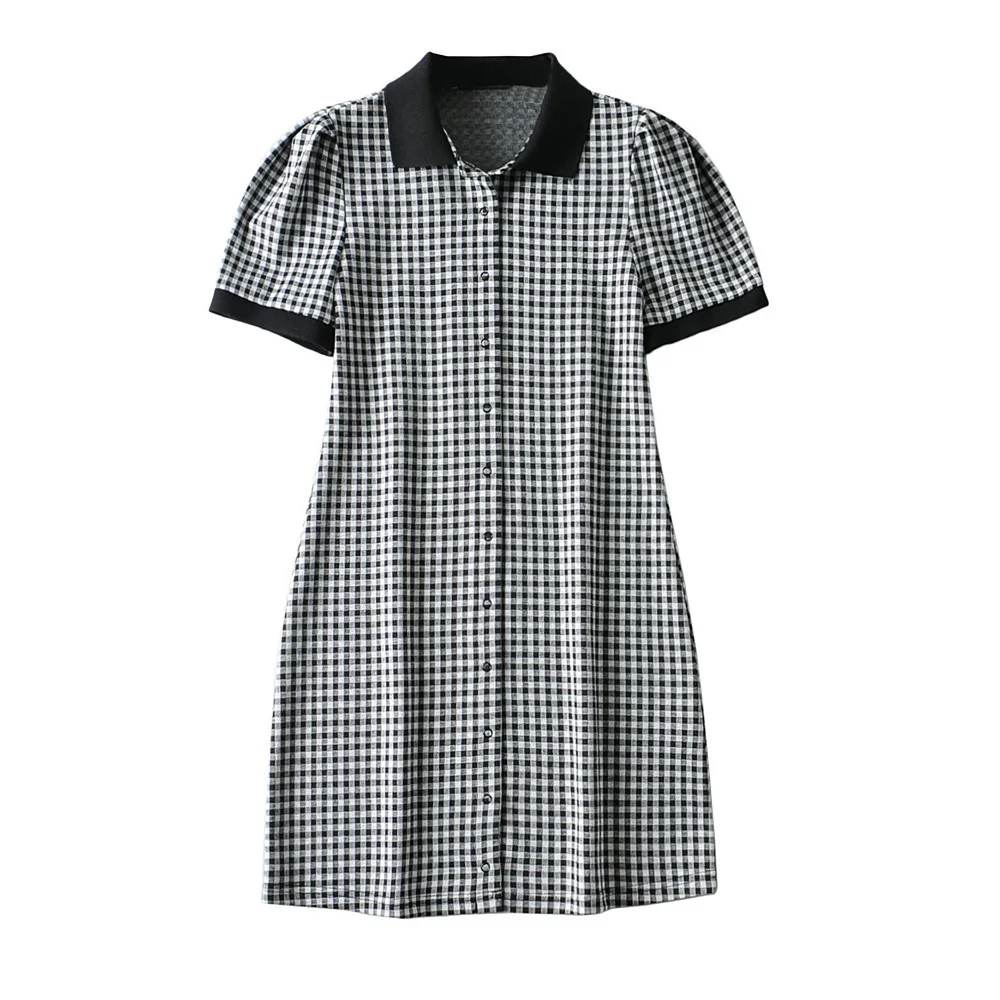 

French retro polo collar slim temperament plaid dress female Yamamoto wind small A-line platycodon skirt