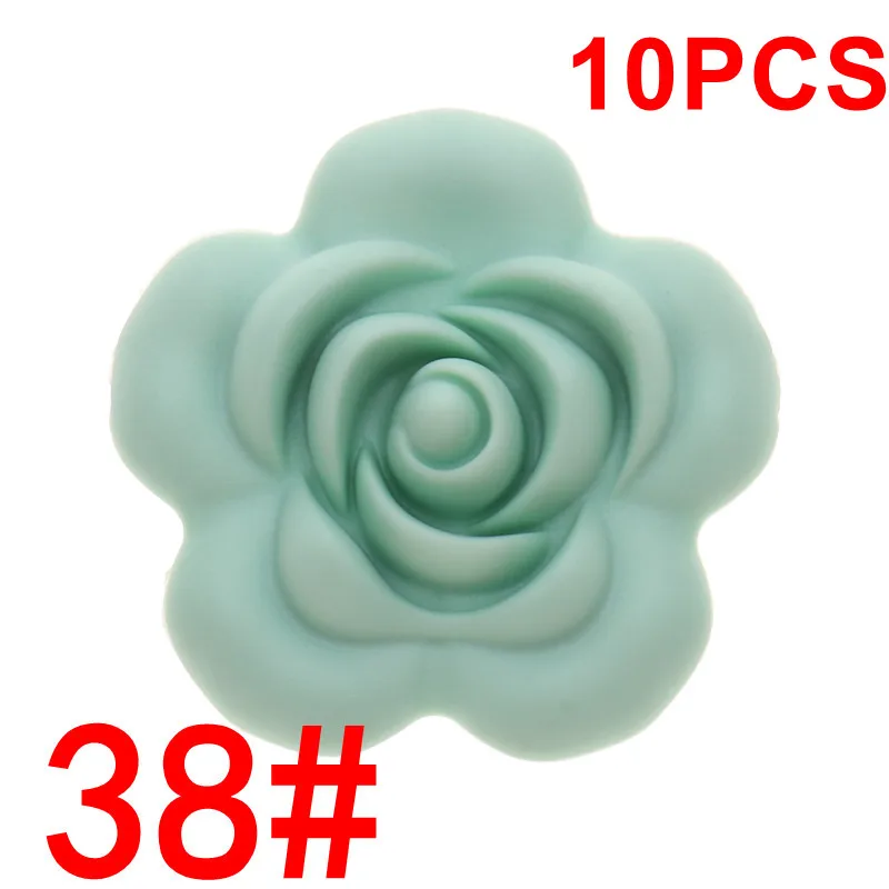 38 Mint Green Fkisbox 10 шт. Силиконовые Розовые Детские зубные кольца BPA бесплатно цветок жемчуг бижутерия для прорезывания зубов DIY пустышка цепь очаровательные игрушки для кормления - Цвет: 38 Mint Green