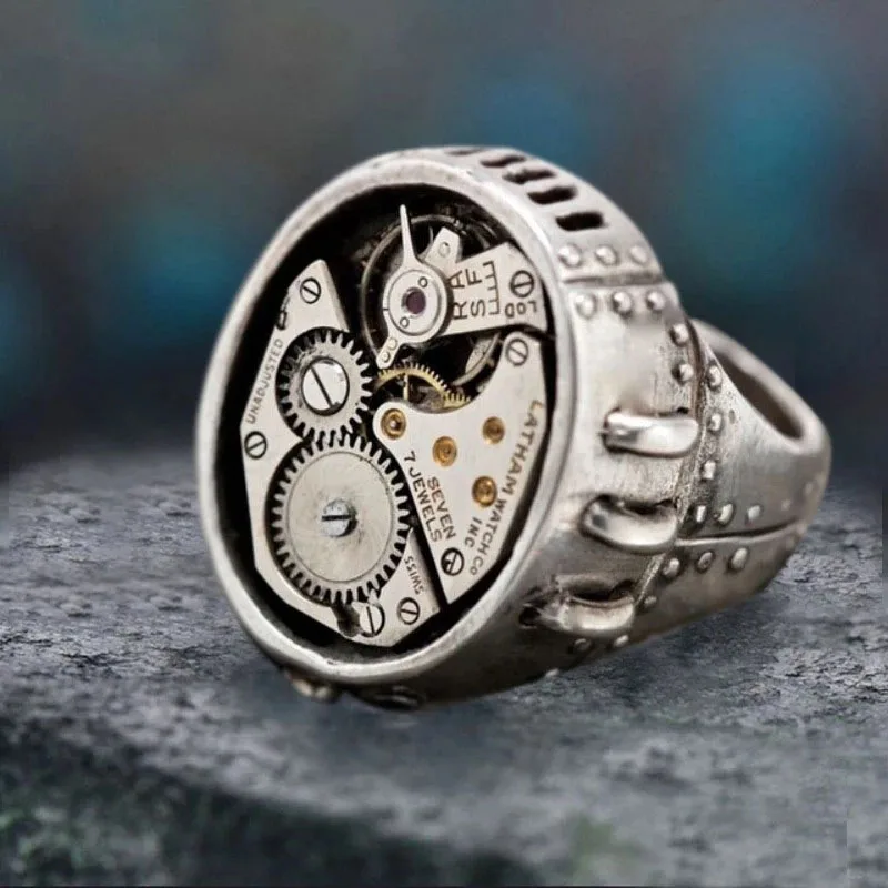Punk Mechanical Watch Design Gear Rings Men's Cool Accessories Antique Metallic Two Color Finger Women Modern Jewelry | Украшения и