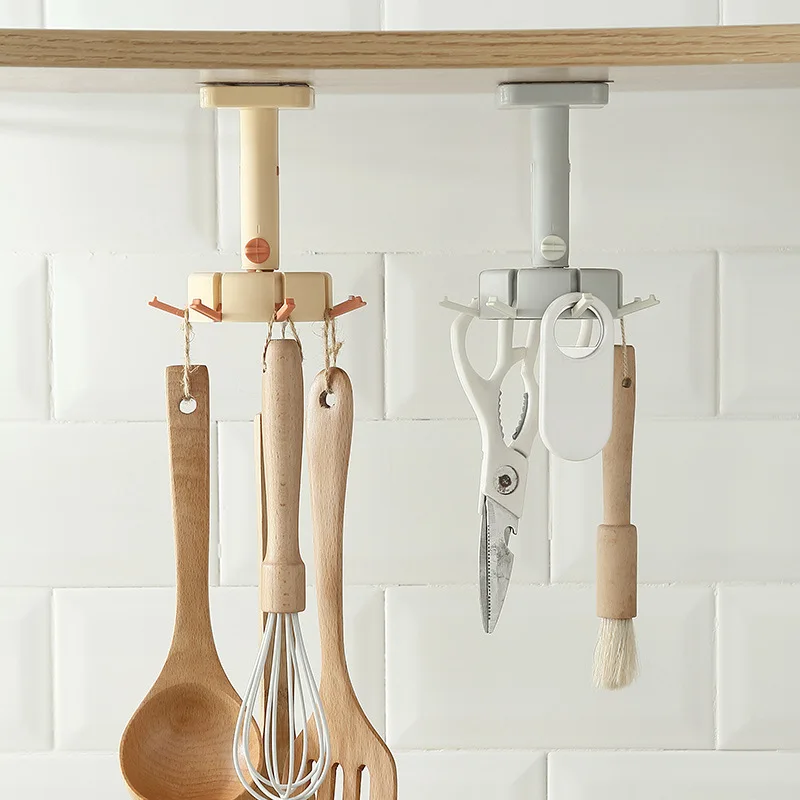 

Kitchen Rotary Hook Wall Mounted 360 Rotating Storage Rack Accessories cabinet organizer hook up storage rack Spoon Hanger Hooks