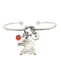 bald eagle animal retro creative initial letter monogram birthstone adjustable bracelet fashion jewelry women gift pendant