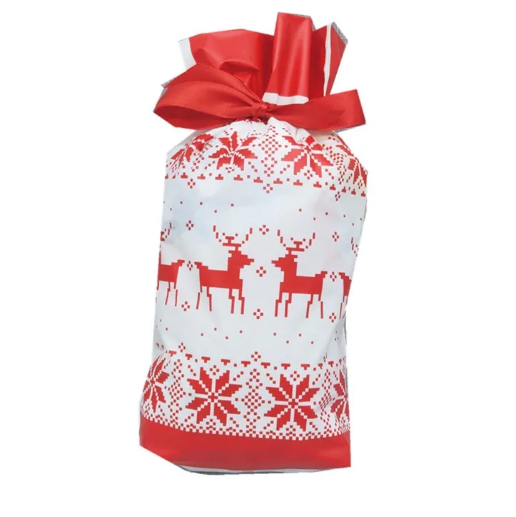 

50 Pcs Hot Sale Christmas Drawstring Bags Santa Claus Plastic Gift Bag Packaging Biscuit Candy Bag Merry Christmas Halloween