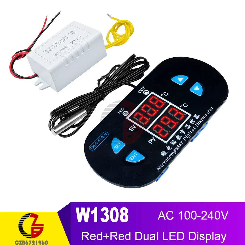 Red-Red 100-240V Двойной светодиодный термостат с цифровым терморегулятором, 220 В, 110 В, 12 В, переменный ток, домашний термометр для автомобиля, терморегулятор NTC, термистор - Цвет: Red-Red 100-240V