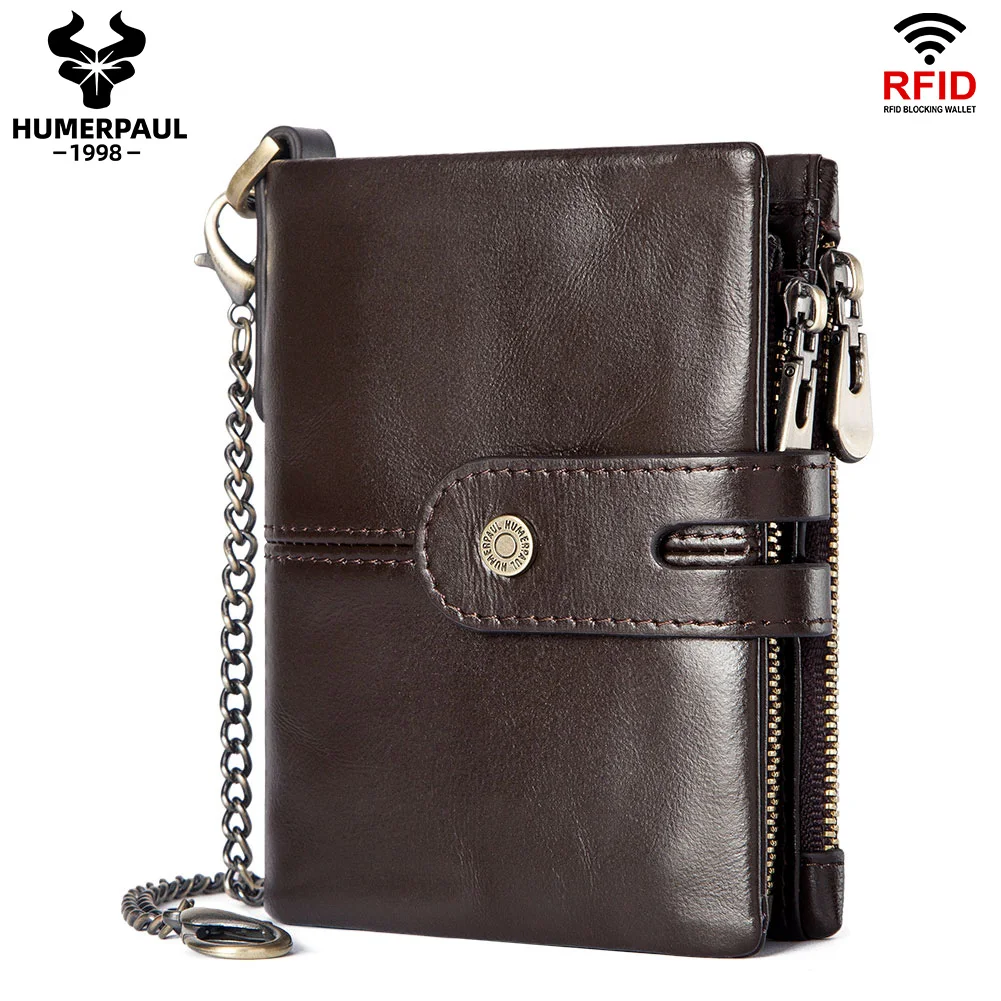 

HUMERPAUL Brand Men's Wallets RFID Blocking Multi-slot Credit Card Holder Genuine Leather Credential Purse With Coin Bag Male