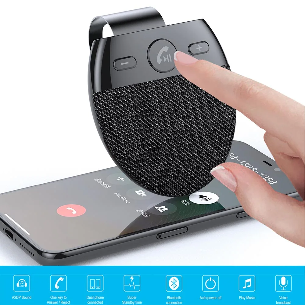 

Bluetooth-compatible Car Phone Sun Visor Hands Free Speakerphone with USB Car Speaker Handsfree Car kit Auto Power on