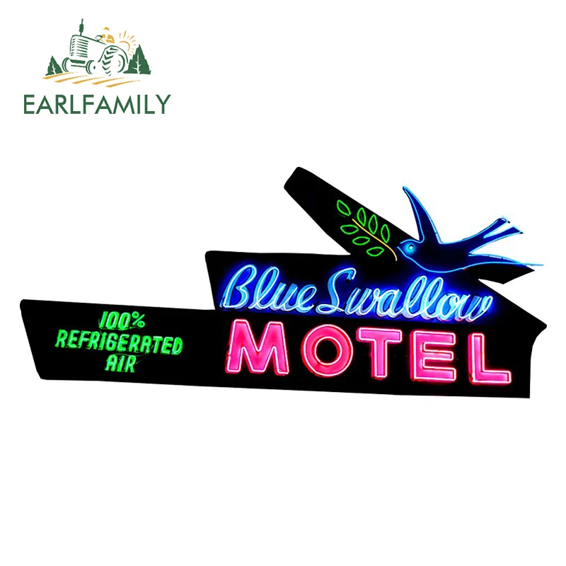 

EARLFAMILY 13cm x 6cm for Blue Swallow Motel Window Car Stickers Vinyl Waterproof Scratch-proof Windshield Vehicle Decal
