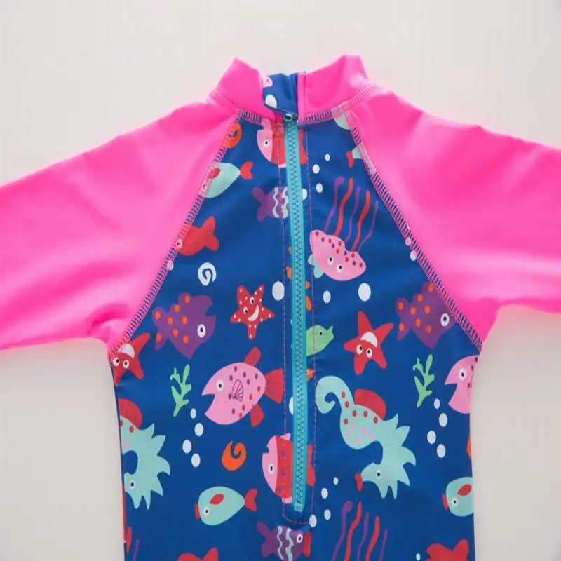 

Baby Girls Swimming Wear Rose Little Fish printing One Piece Swimsuits with Hat Children Fashion Swimwear E71186