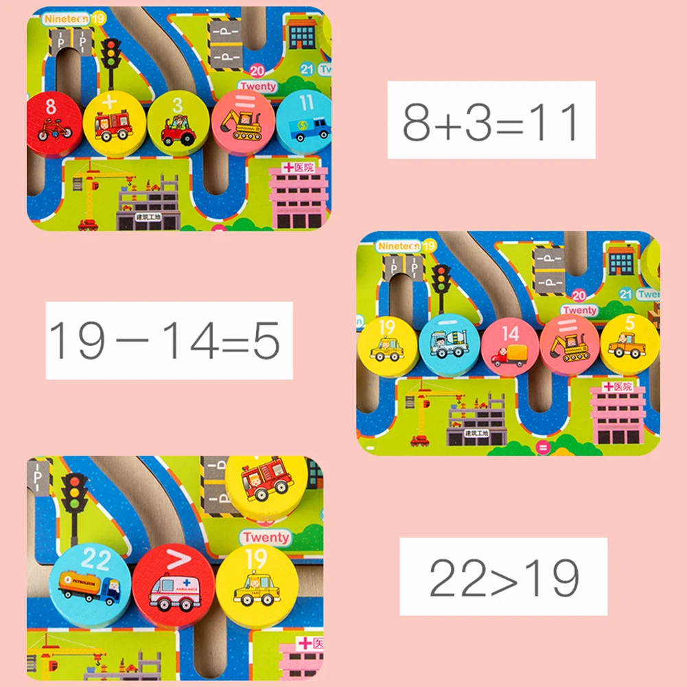 

Baby Kids Wooden Digital Traffic Maze Slide Toys Children Early Educational Puzzle Intelligence Development Game Teaching Aids