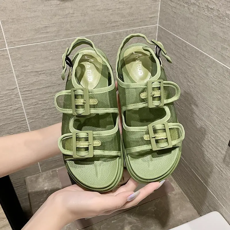 

Female Sandal Beach Shoes Muffins shoe 2021 Summer All-Match Lace Denim Women's Clogs With Heel Girls Laces Flat Fashion Thick N