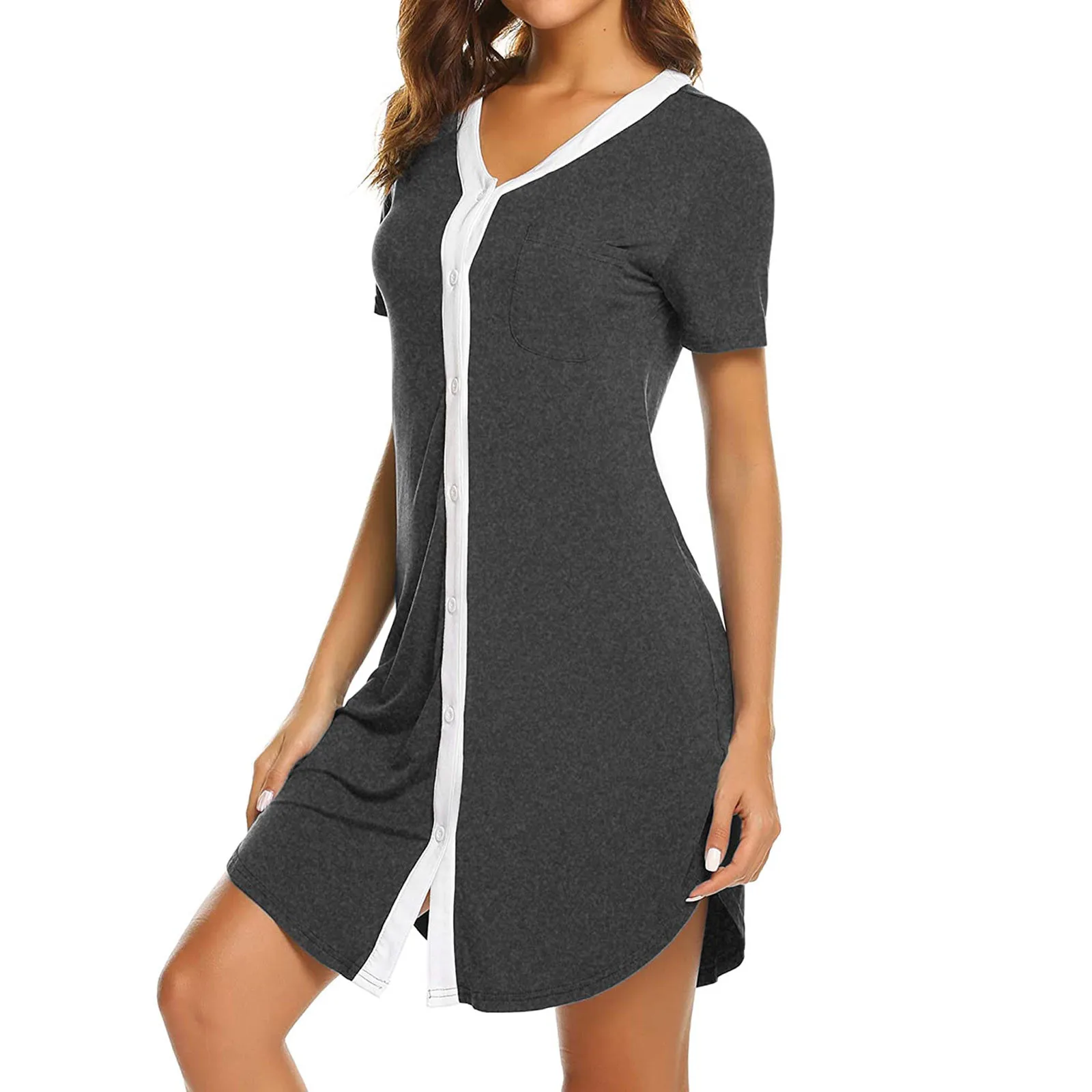 

Summer Maternity Dress Nightgown Pregnant Woman Nightwear Splicing Breast-Feeding Short Sleeve Nursing Clothes Women Nightdress