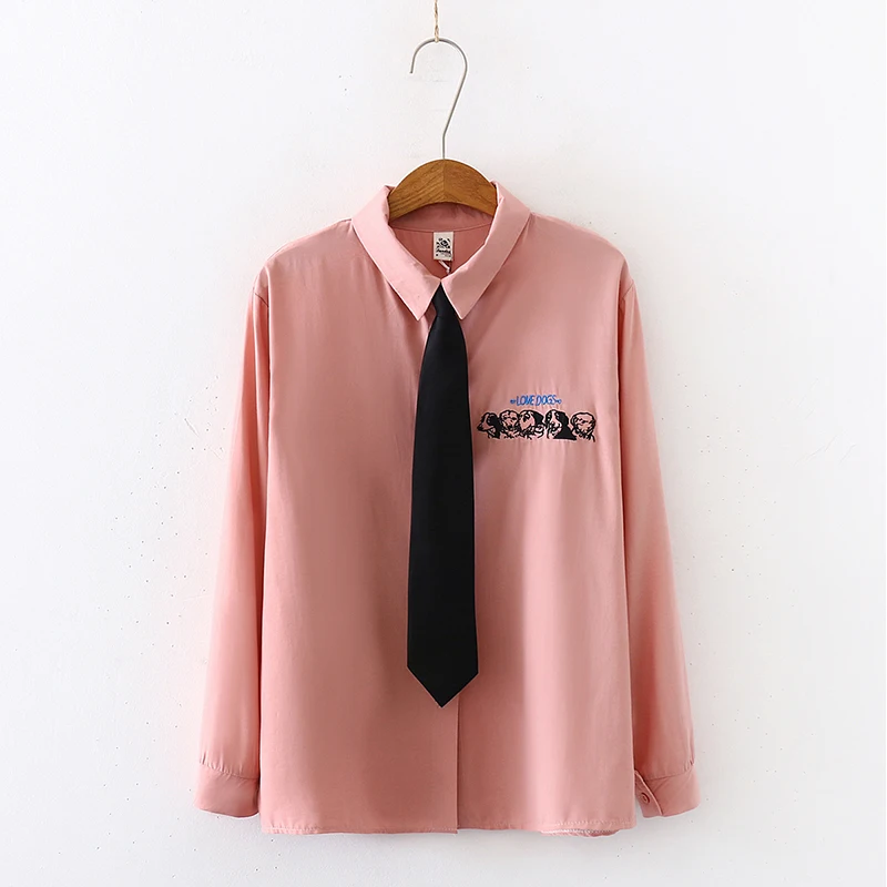 Новинка лета 2020 женские желтые рубашки с надписью собаки и галстуком осенняя