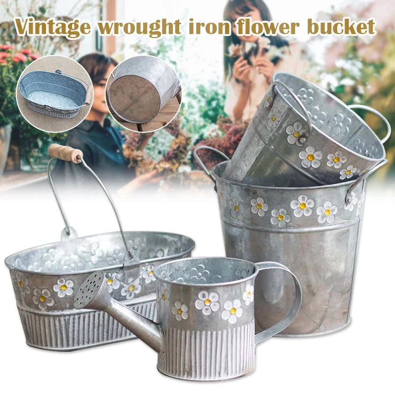 

Flower Iron Bucket Planter Pot Retro Hanging Barrel Buckets for Flower Plants YE-Hot