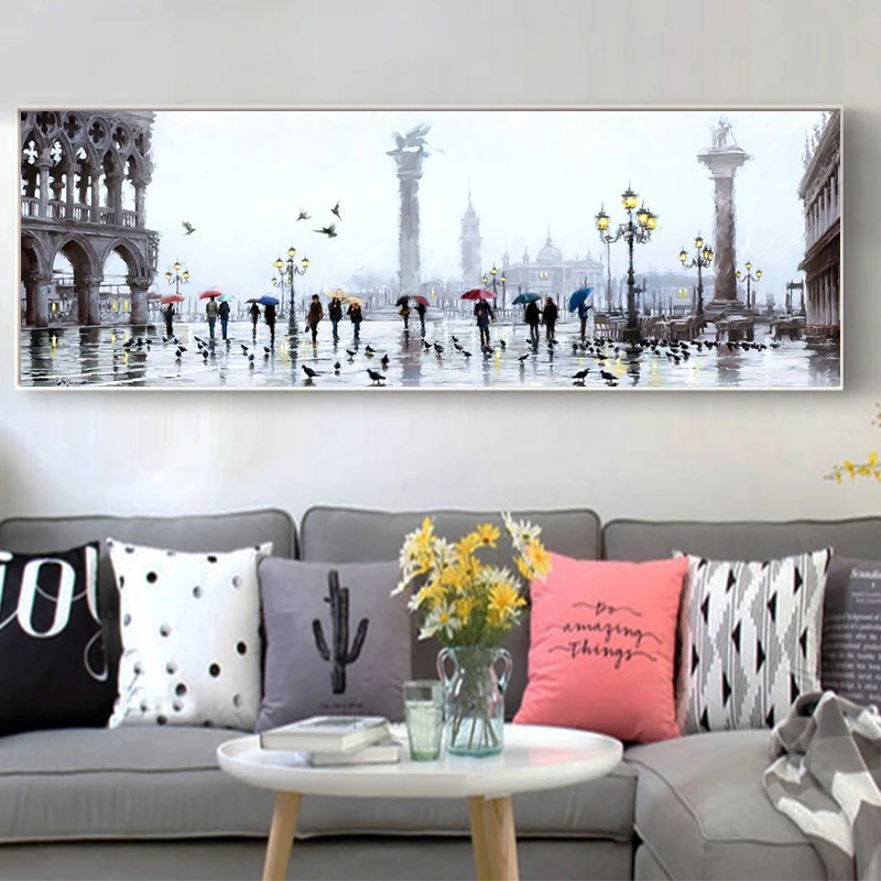 Панорамная Картина на холсте с изображением улицы в европейском городе