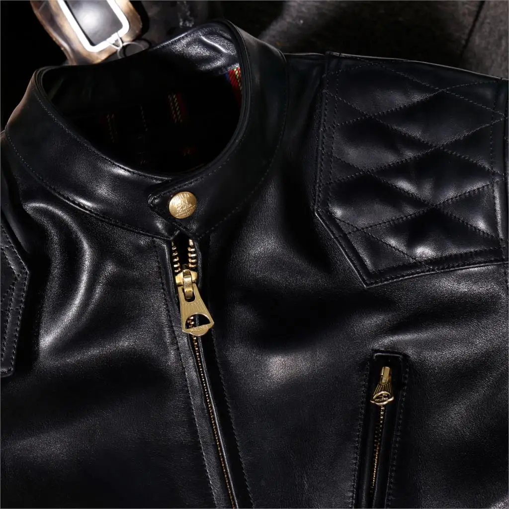 Винтажная байкерская куртка из натуральной кожи с изображением лошади - купить