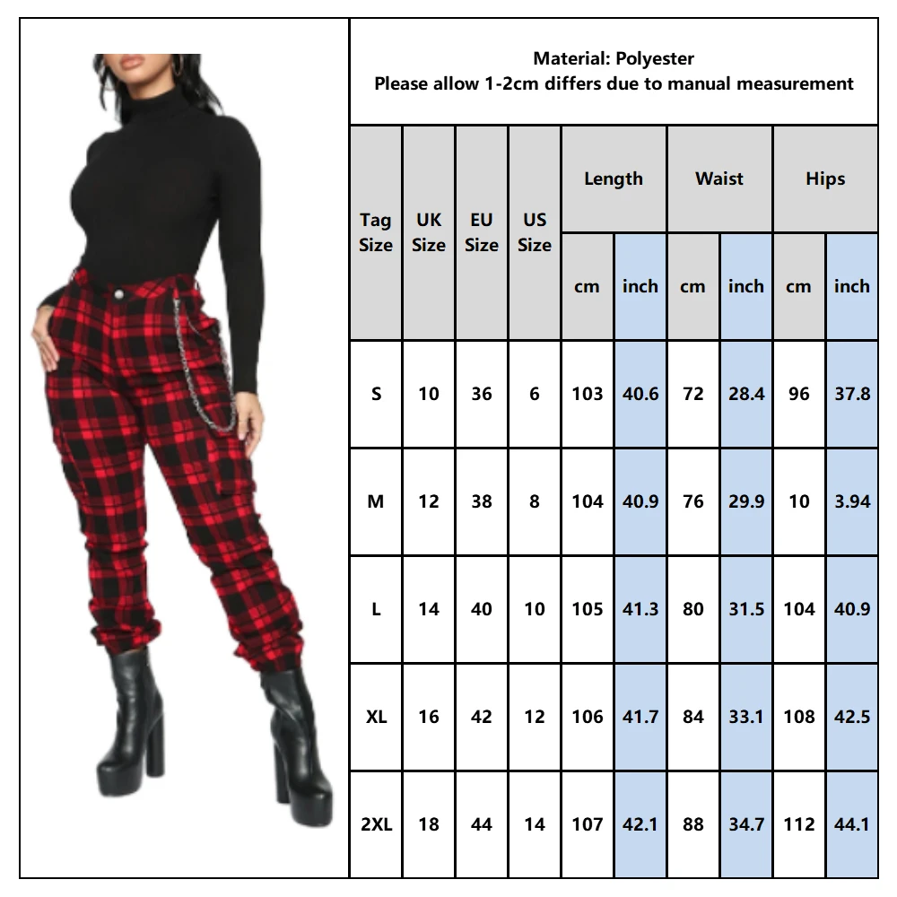 

Sale High Waist Cargo Pants Women Winter Spring Pockets Ladies Vintage Plaid Print Pant Casual Loose pantalon Trousers D30